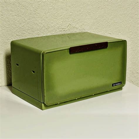 vintage green metal bread box|stainless steel bread box 1950.